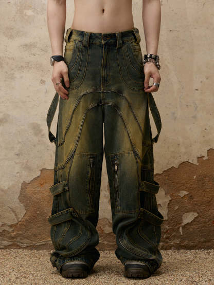 Personsoul Flower Fade Wash Denim Jeans-IYAMIUIO