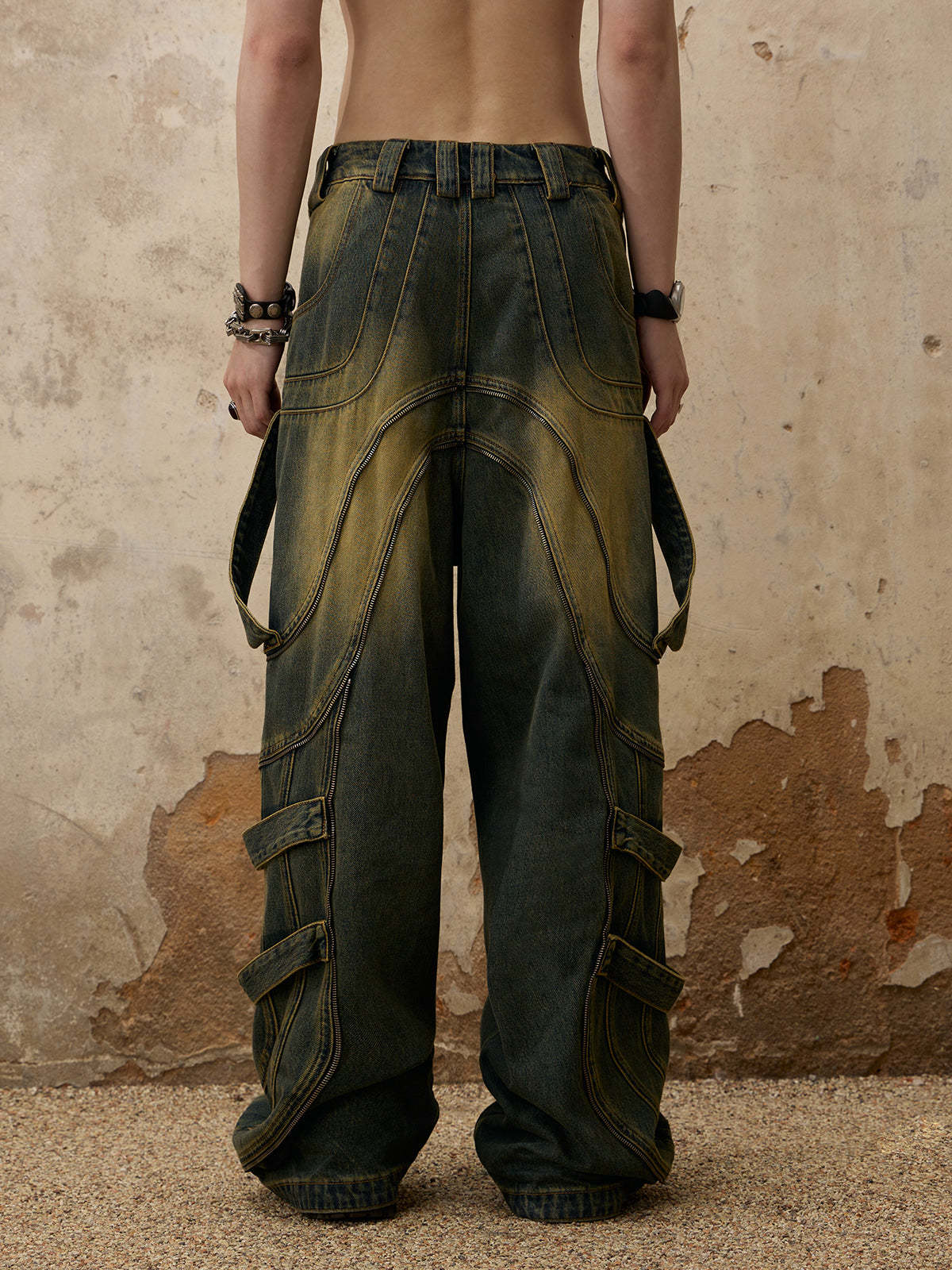 Personsoul Flower Fade Wash Denim Jeans-IYAMIUIO