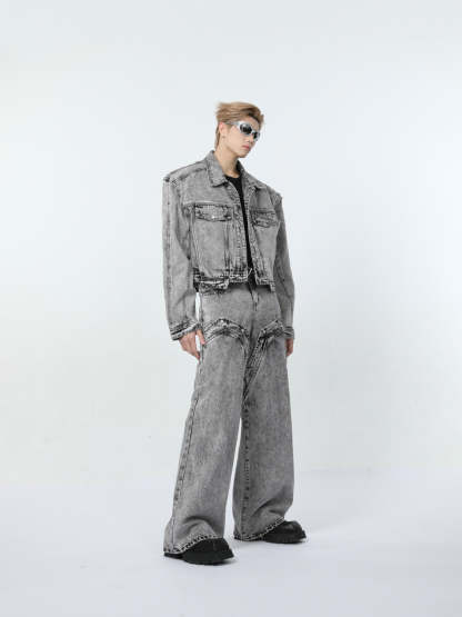 【24s March.】Retro Distressed Simple Denim Suit-IYAMIUIO