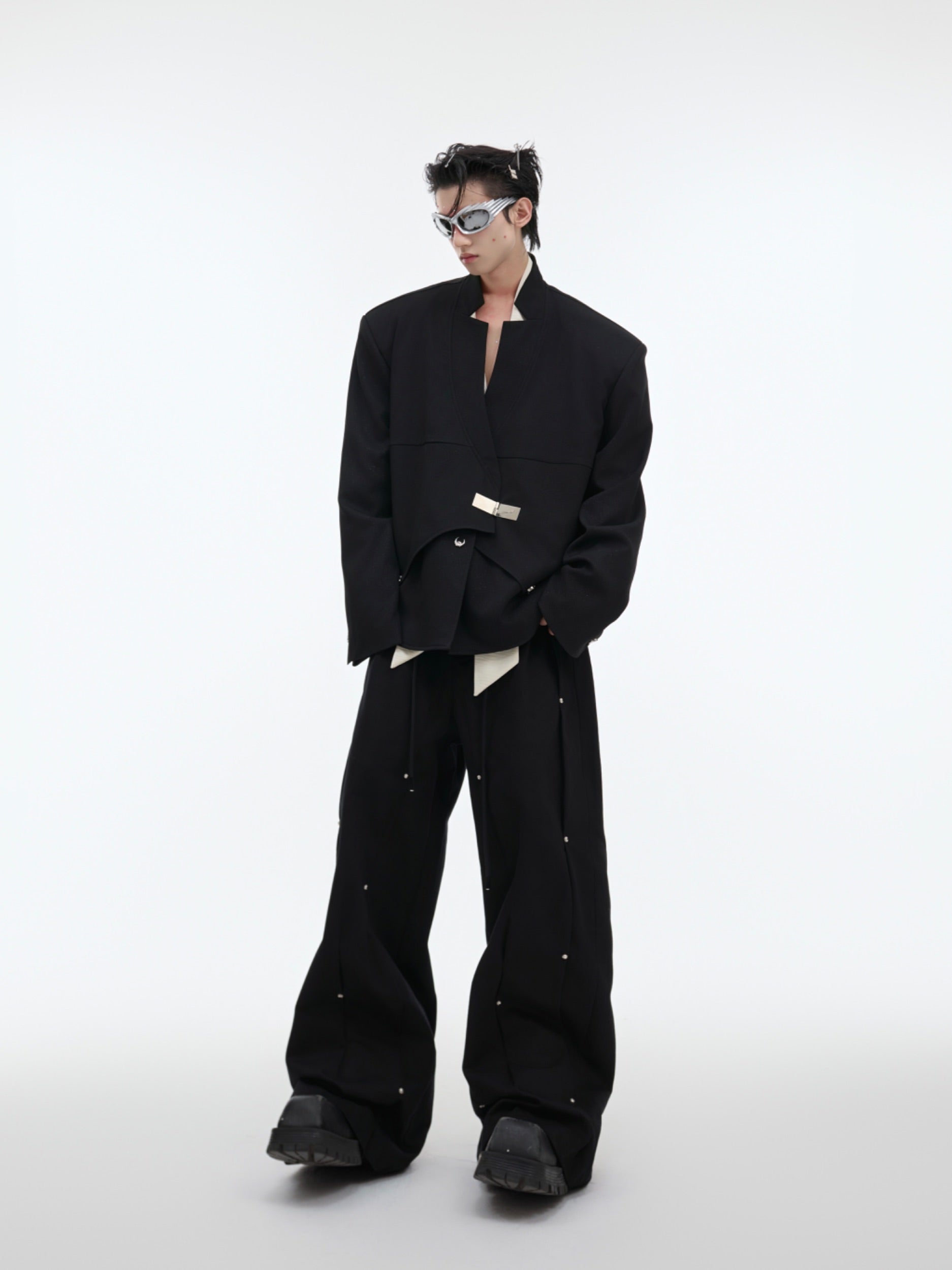 【24s Oct.】Niche Deconstructed Glittery Metal Buckle Suit Jacket-IYAMIUIO