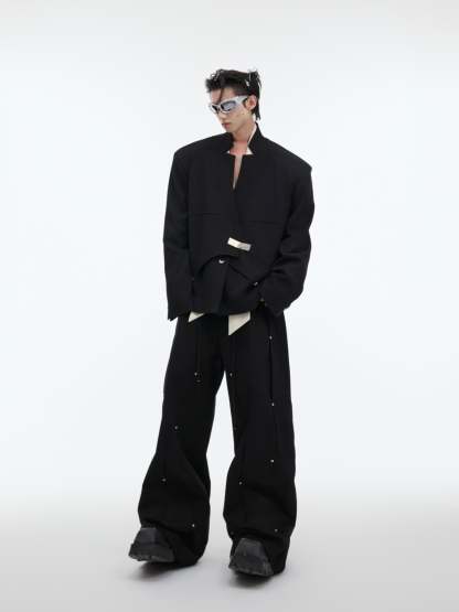 【24s Oct.】Niche Deconstructed Glittery Metal Buckle Suit Jacket-IYAMIUIO