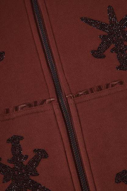 BROWN RHINESTONE HOODIE-IYAMIUIO