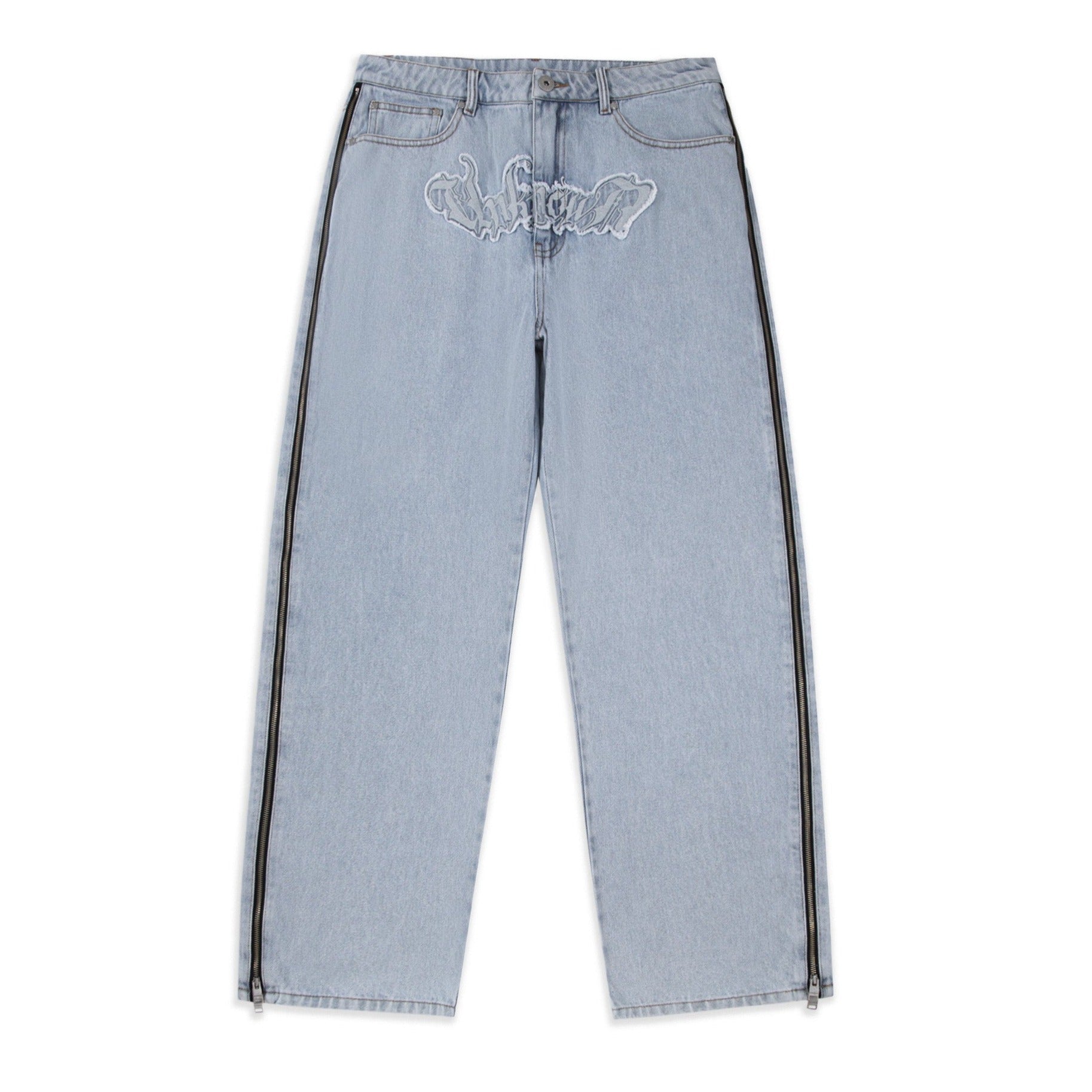 BLEACHED ZIP BAGGY DENIM-IYAMIUIO