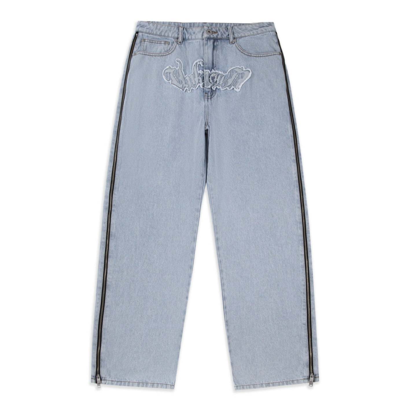 BLEACHED ZIP BAGGY DENIM-IYAMIUIO