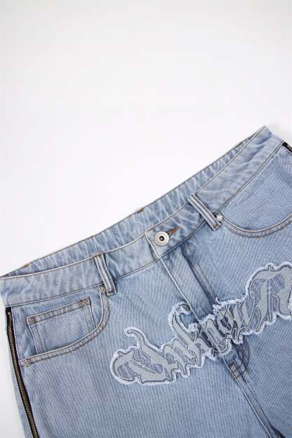 BLEACHED ZIP BAGGY DENIM