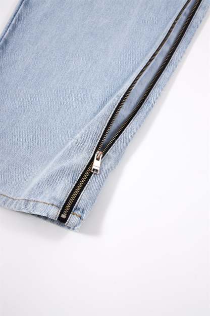 BLEACHED ZIP BAGGY DENIM