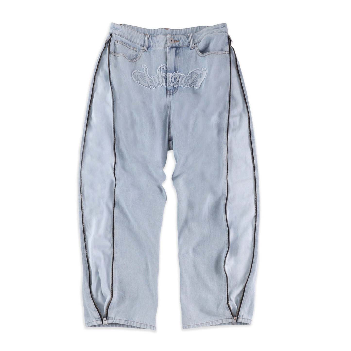 BLEACHED ZIP BAGGY DENIM