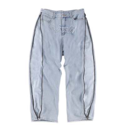 BLEACHED ZIP BAGGY DENIM-IYAMIUIO