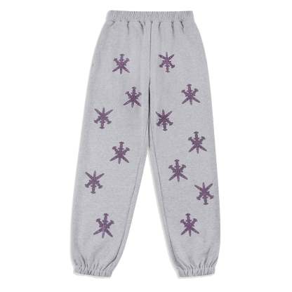 GREY PURPLE RHINESTONE JOGGERS-IYAMIUIO