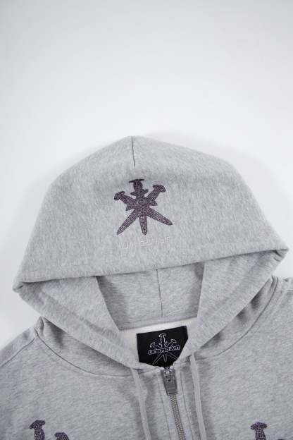 GREY PURPLE RHINESTONE HOODIE-IYAMIUIO