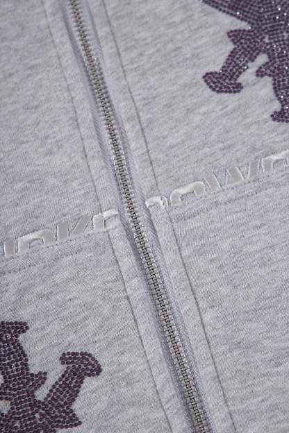GREY PURPLE RHINESTONE HOODIE-IYAMIUIO