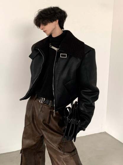 【23s November.】Short Silhouette Black Fur All-in-one Jacket-IYAMIUIO