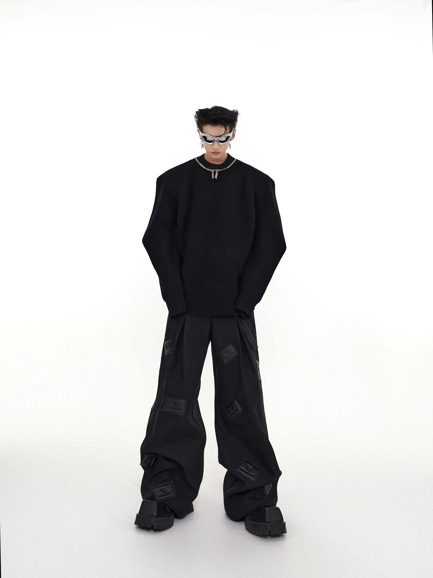 【23s August.】Label Graphic Drape Suit Pants-IYAMIUIO