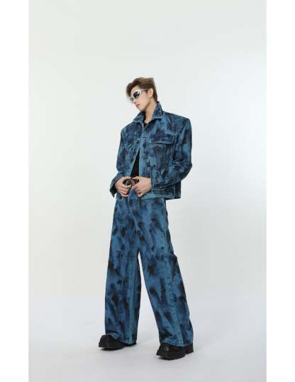 【24s Aug.】Spotted Shoulder Pad Loose Straight Denim Set-IYAMIUIO