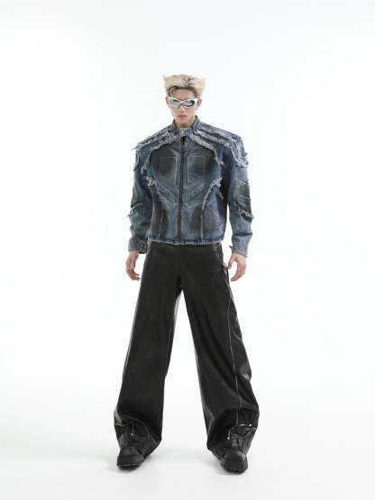 【24s Aug.】Washed Denim Jacket with Shoulder Pads-IYAMIUIO