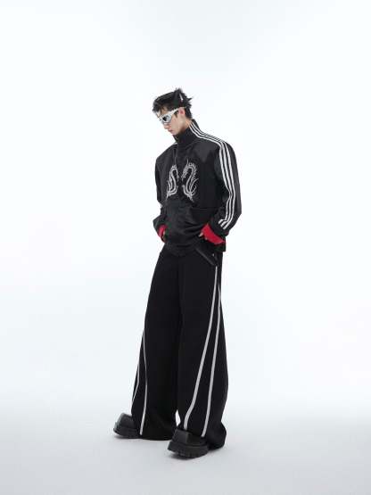 【24s May.】Stand-collar Disc-button Dragon-print Diamond-embellished Jacket-IYAMIUIO