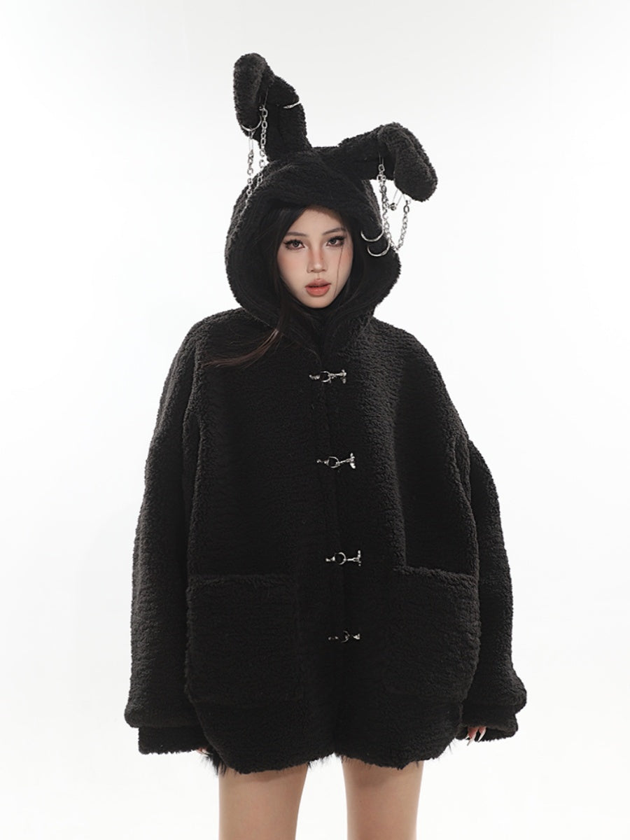【23s December.】Cute Bunny Ears Hooded Sherpa Jacket-IYAMIUIO