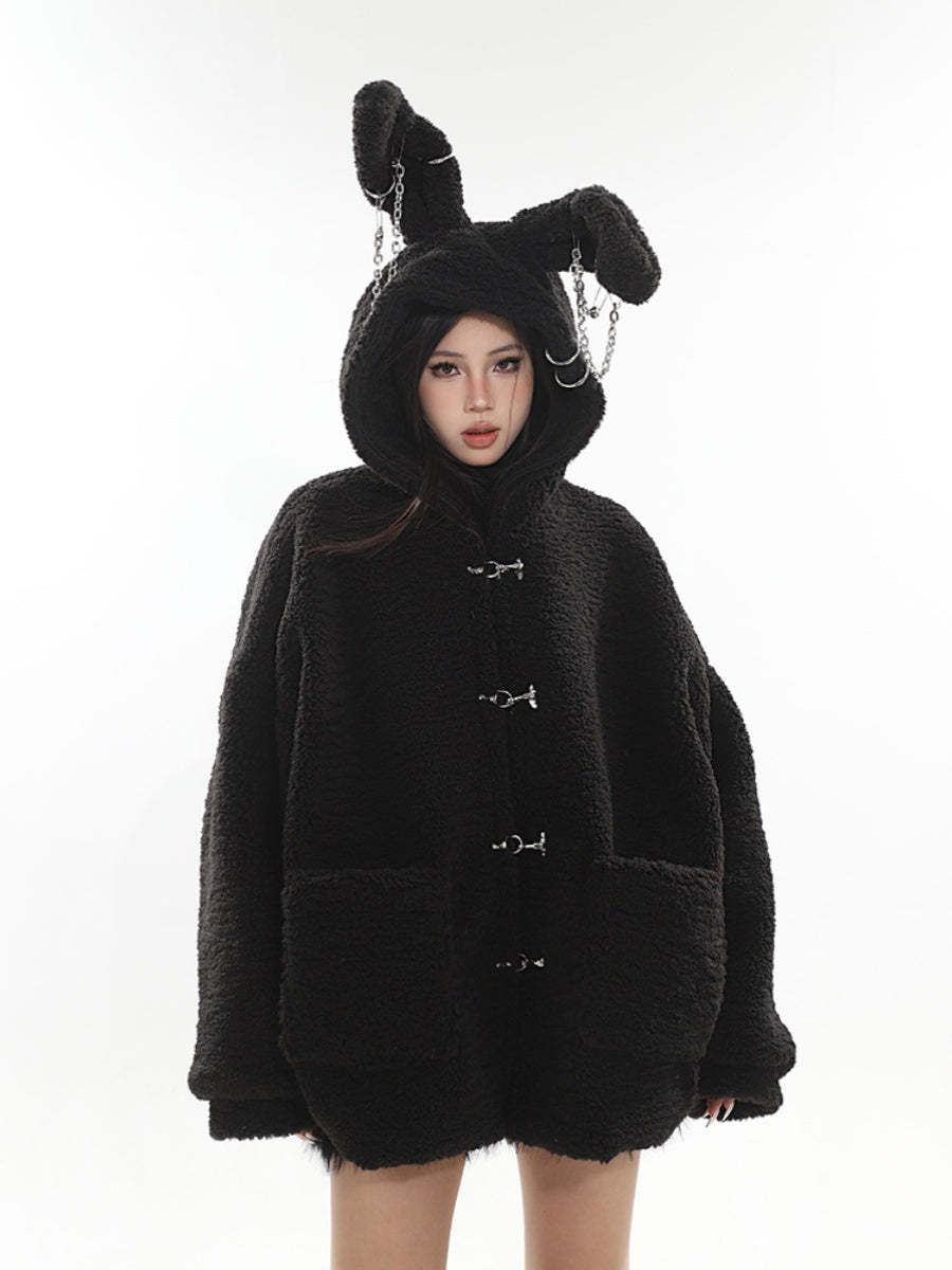 【23s December.】Cute Bunny Ears Hooded Sherpa Jacket-IYAMIUIO