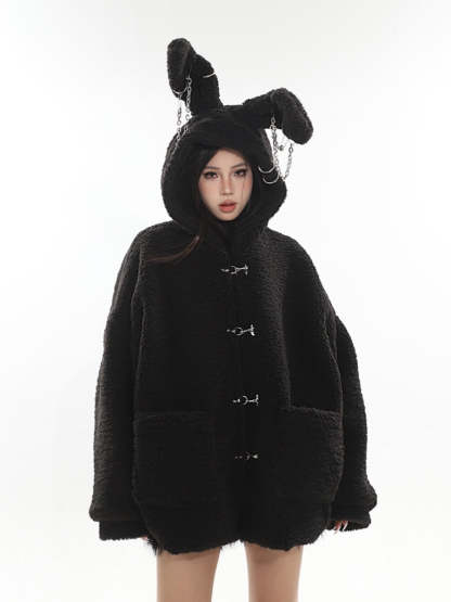 【23s December.】Cute Bunny Ears Hooded Sherpa Jacket-IYAMIUIO