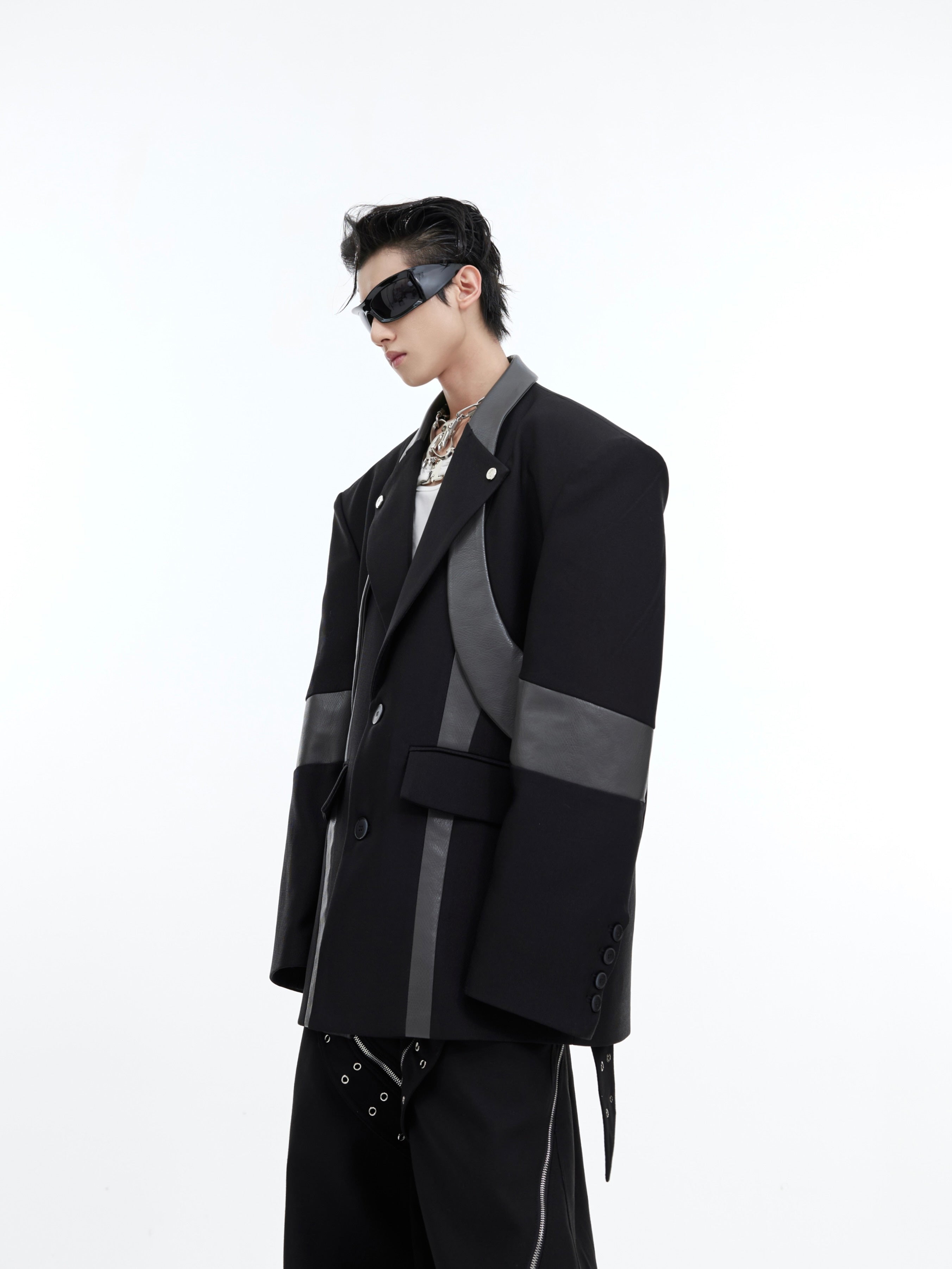 【24s February.】Deconstructed Patchwork Shoulder-padded Blazer-IYAMIUIO