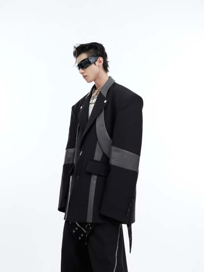 【24s February.】Deconstructed Patchwork Shoulder-padded Blazer-IYAMIUIO