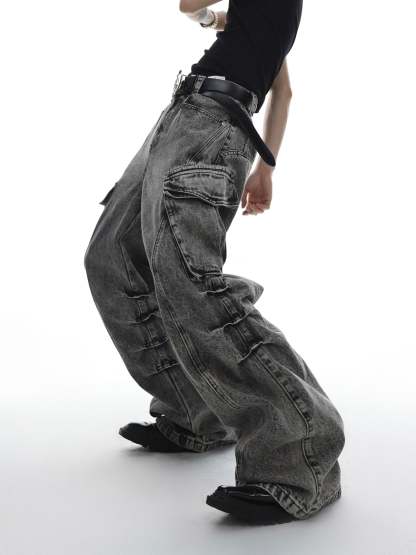 【23s May.】Huge Pocket Wrinkled Jeans-IYAMIUIO
