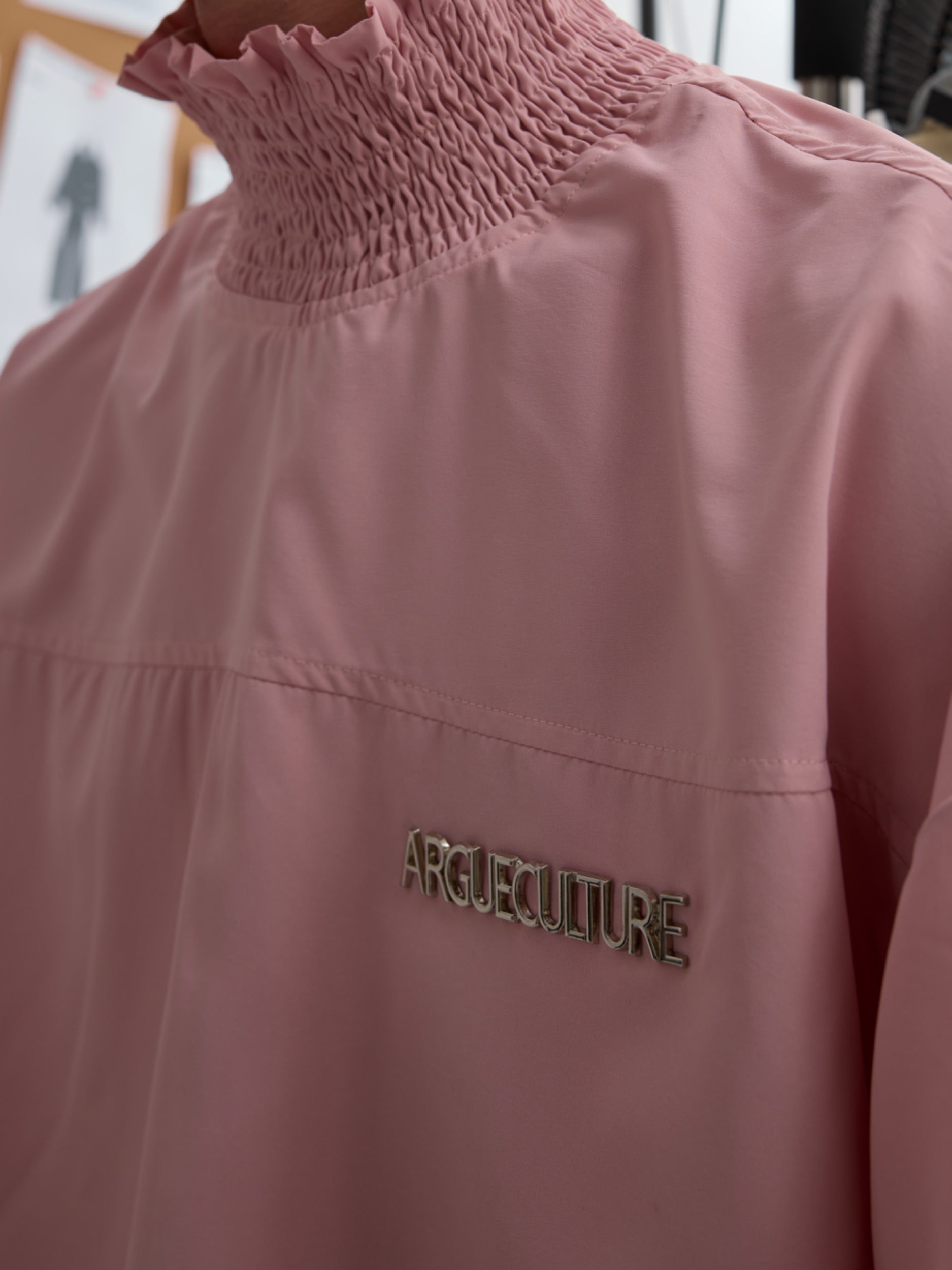 【24s Oct.】High Collar Pleated Loose Lace Shirt-IYAMIUIO