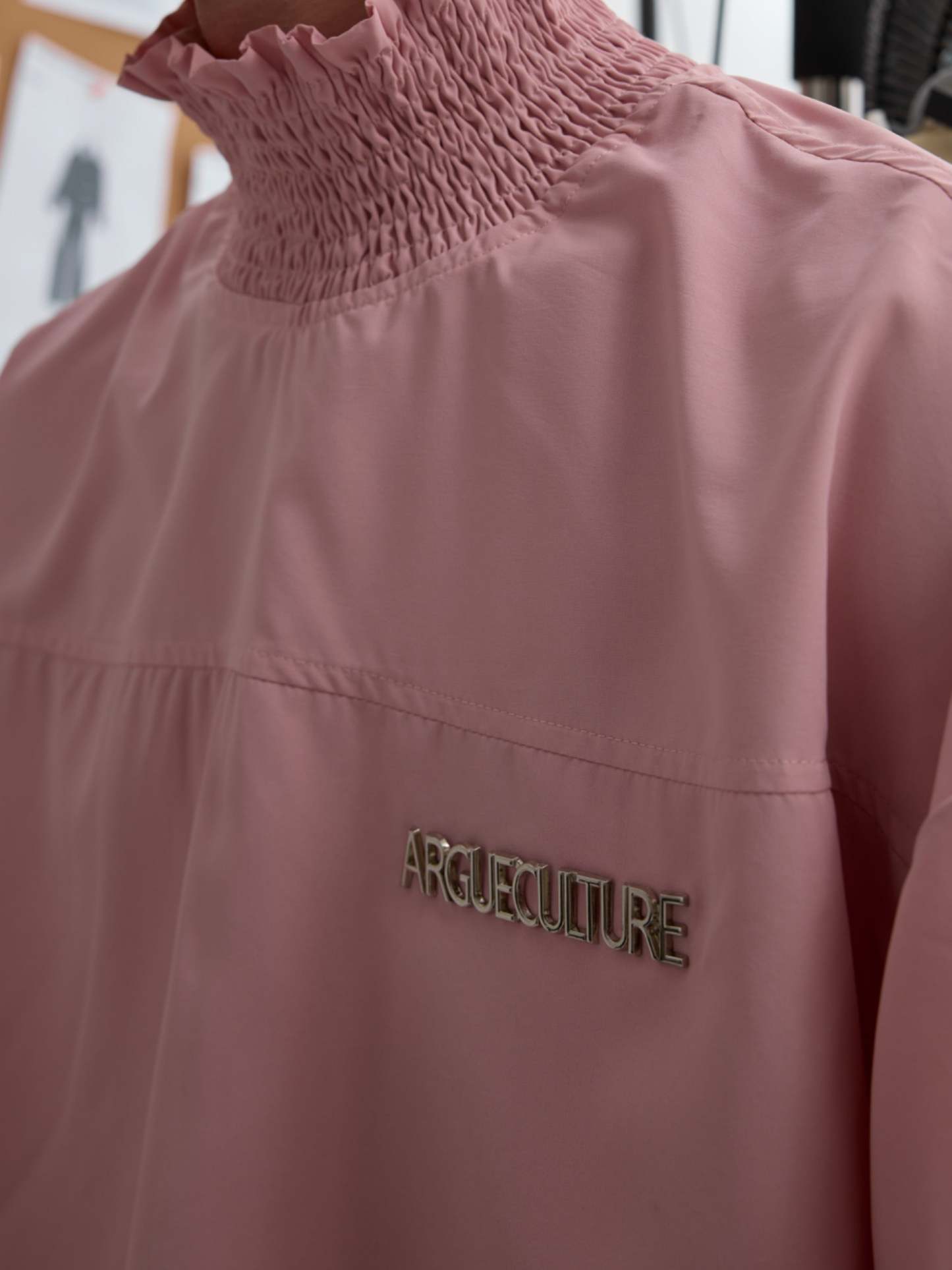 【24s Oct.】High Collar Pleated Loose Lace Shirt-IYAMIUIO