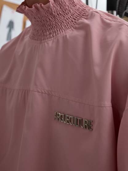 【24s Oct.】High Collar Pleated Loose Lace Shirt-IYAMIUIO