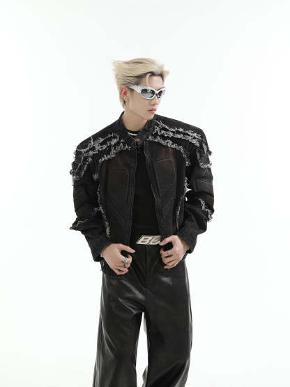 【24s Aug.】Washed Denim Jacket with Shoulder Pads-IYAMIUIO