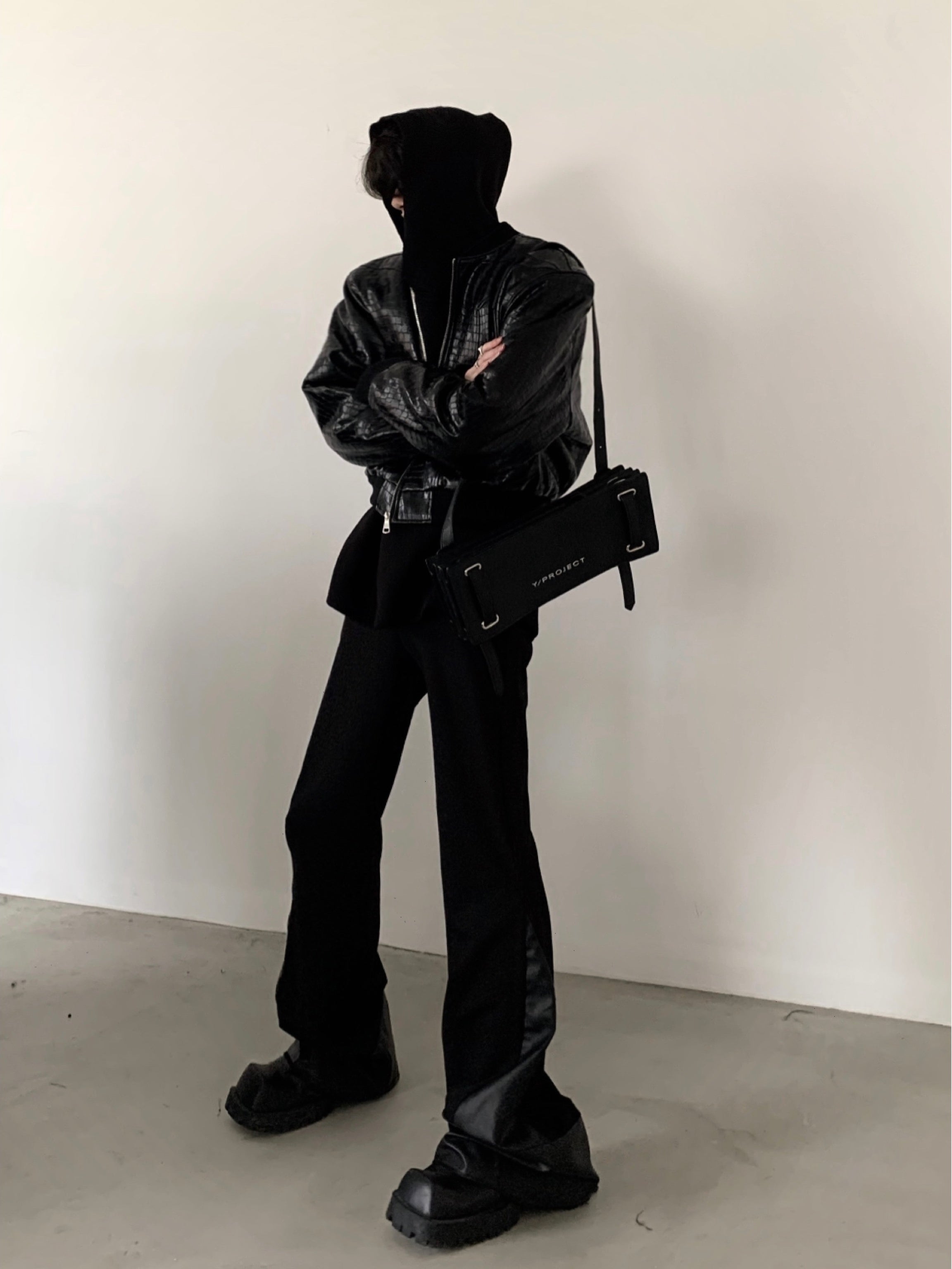 【23s November.】Crocodile Pattern Shoulder Pad Pu Leather Jacket-IYAMIUIO