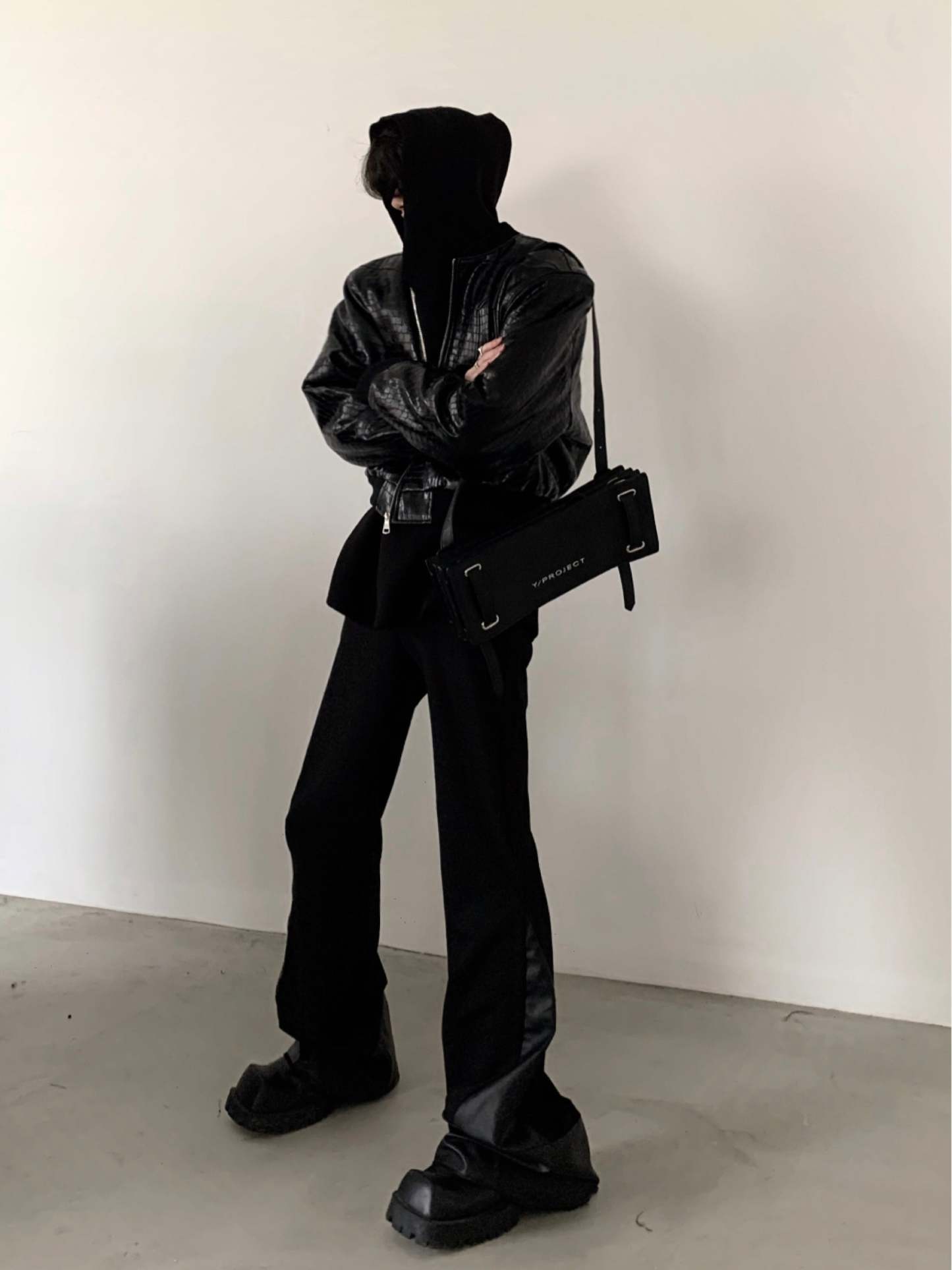 【23s November.】Crocodile Pattern Shoulder Pad Pu Leather Jacket-IYAMIUIO