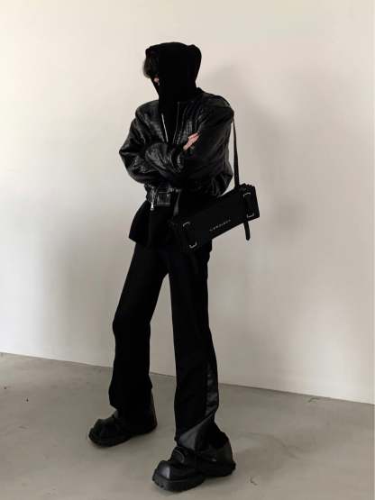 【23s November.】Crocodile Pattern Shoulder Pad Pu Leather Jacket-IYAMIUIO