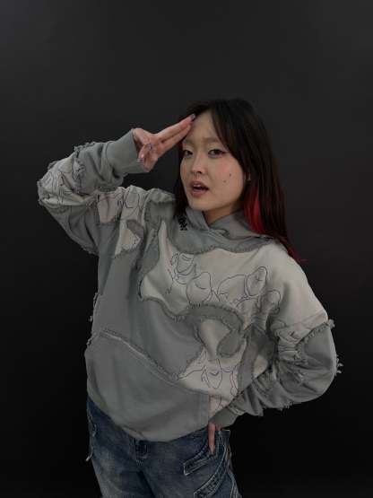 "LEVEL UP" Hoodie Grey-IYAMIUIO