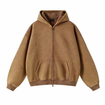 Loose Fit Washed Zip Up Hoodie-IYAMIUIO