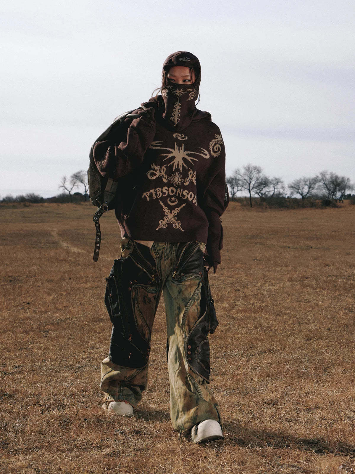 Totem Hoodie Sweater with Face Mask-IYAMIUIO