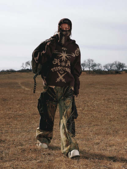 Totem Hoodie Sweater with Face Mask-IYAMIUIO