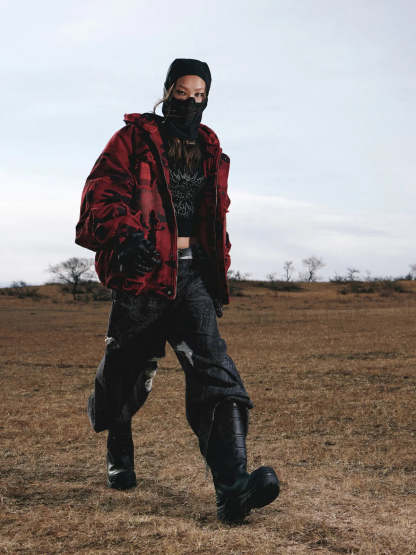 Personsoul Textured Black Print Ripped Jeans-IYAMIUIO