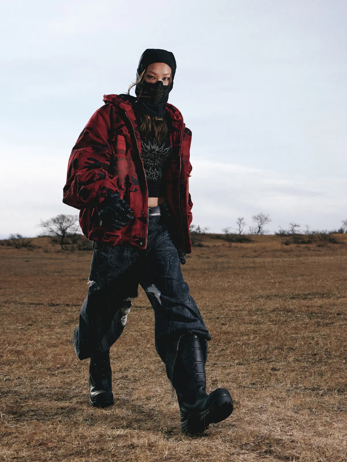 Red Camo Hoodie  Cotton Jacket-IYAMIUIO