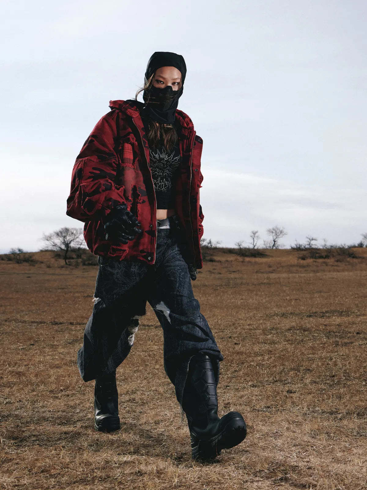 Red Camo Hoodie  Cotton Jacket-IYAMIUIO