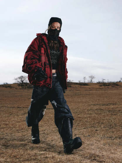 Red Camo Hoodie  Cotton Jacket-IYAMIUIO