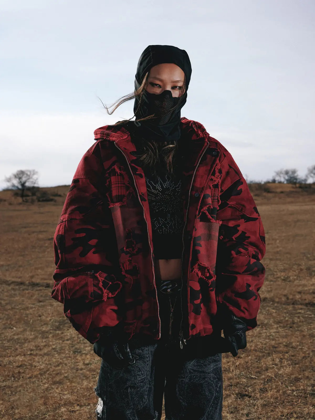 Red Camo Hoodie  Cotton Jacket-IYAMIUIO
