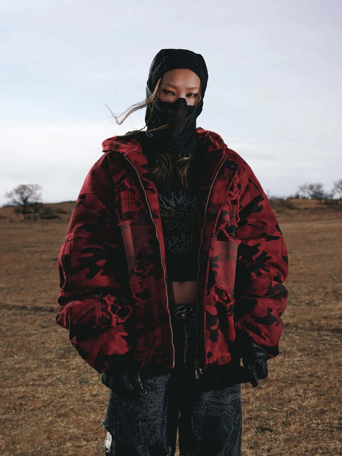 Red Camo Hoodie  Cotton Jacket-IYAMIUIO