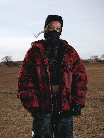 Red Camo Hoodie  Cotton Jacket-IYAMIUIO
