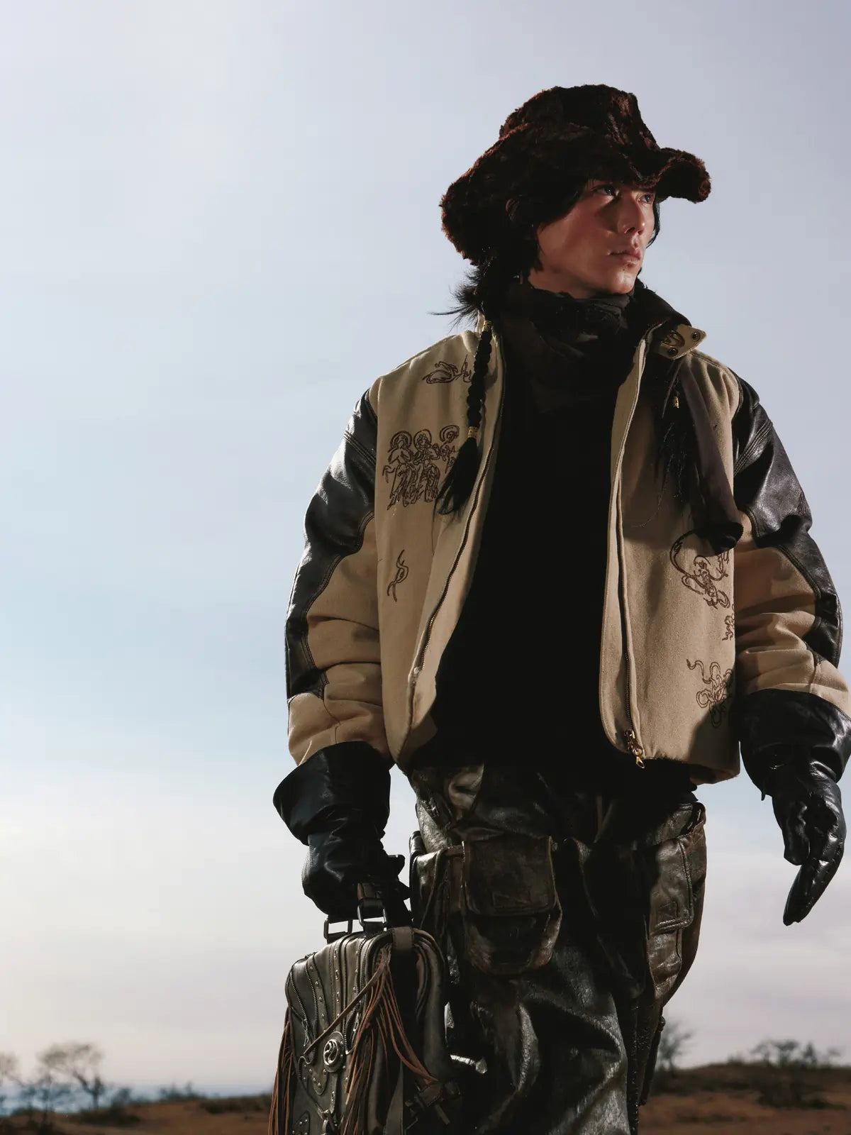 Personsoul Leather Patchwork Cotton Jacket-IYAMIUIO