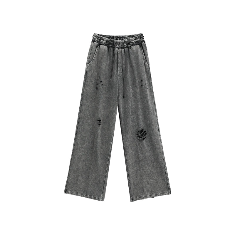 【24s March.】Destroyed Washed Distressed Hooded Cardigan Baggy Pants Suit-IYAMIUIO