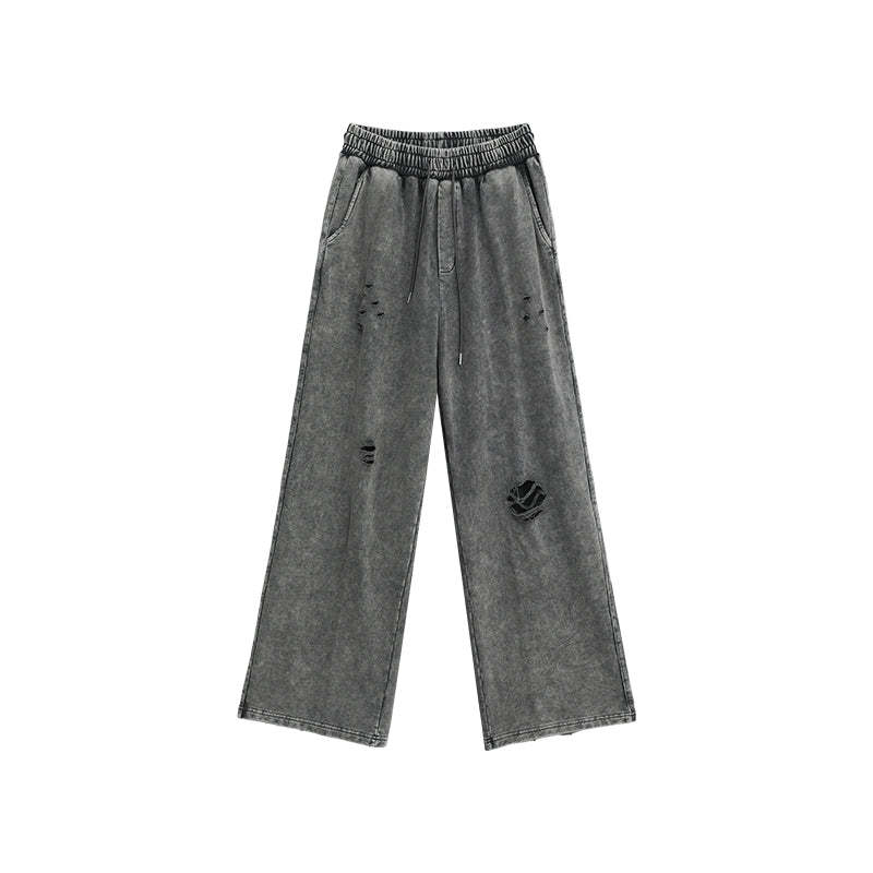 【24s March.】Destroyed Washed Distressed Hooded Cardigan Baggy Pants Suit-IYAMIUIO