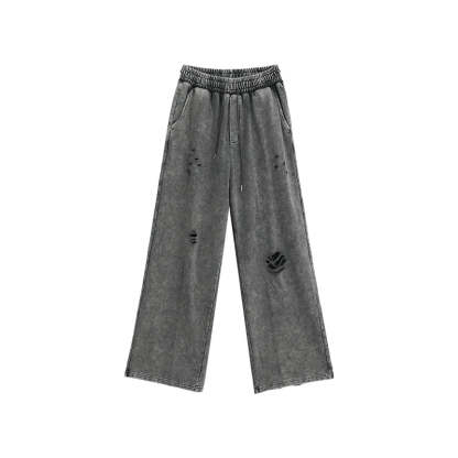 【24s March.】Destroyed Washed Distressed Hooded Cardigan Baggy Pants Suit-IYAMIUIO