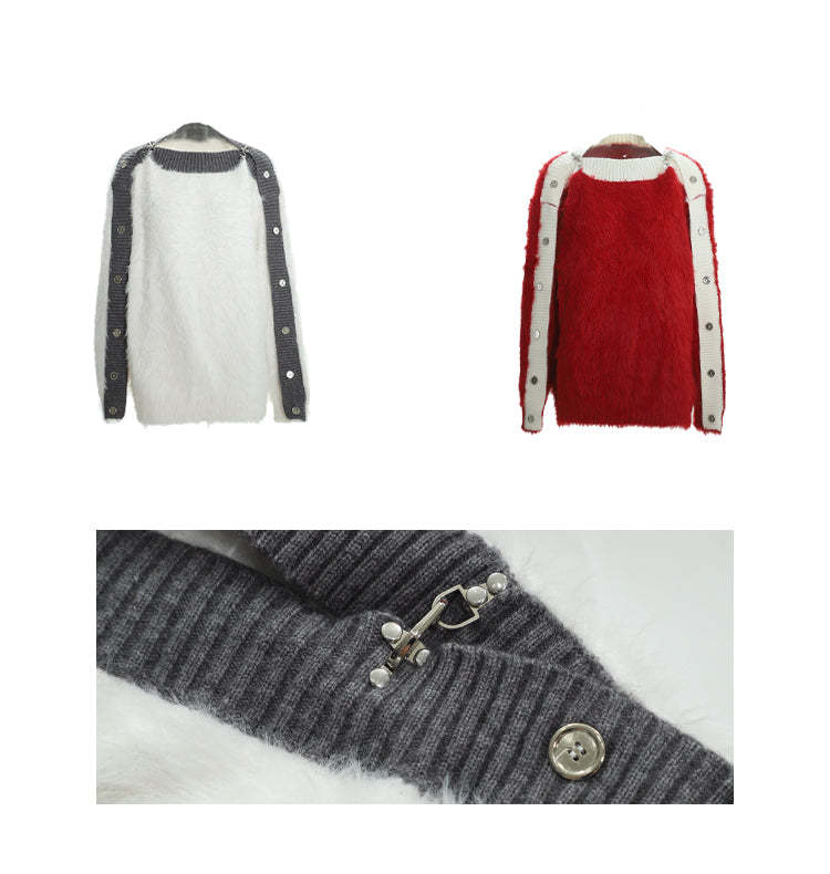 【23s November.】One-shoulder Metal Button Sweater-IYAMIUIO