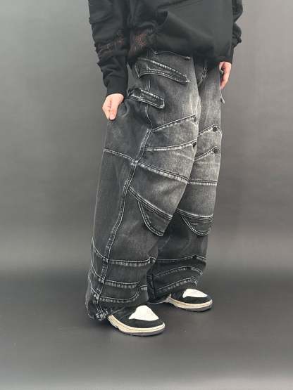 "WINTER ARMOR" Black Cargo Pants-IYAMIUIO